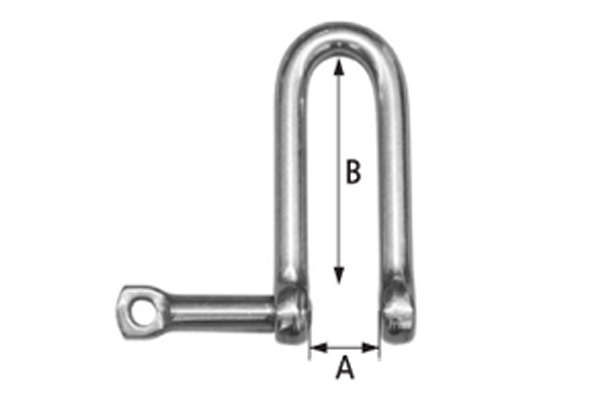 Long shackle with safety pin - Ø 5 , A 10 , B 38